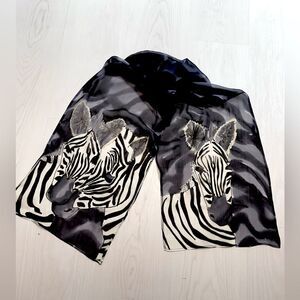 Hand painted zebra artist silk chiffon scarf rectangle black grey white
